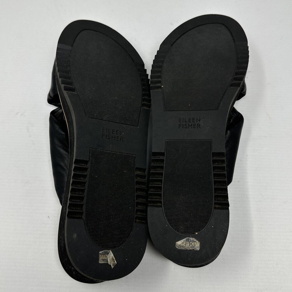 Eileen Fisher Black Leather Wedge Sandals Heel Minimalist Size 11 - Picture 5 of 6